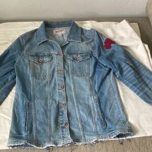 Arizona Blue Denim Jacket with Red roses vintage, distressed style